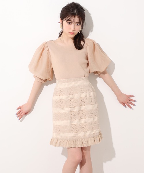 one after another NICE CLAUP(ワンアフターアナザーナイスクラップ)の「コードレーススカート(スカート・レディース・ブラック/ベージュ/オフホワイト・FREE)」の10枚目の写真