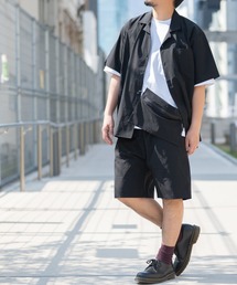 【2】３点セット　ポケットタブル半袖セットアップ　【シャツジャケット】【ショーツ ショートパンツ】【サコッシュ】