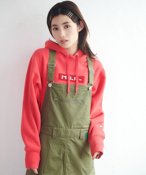 パーカー ミルクフェド チャンピオン MILKFED メンズ レディース 赤 CHAMPION EMBROIDERY BAR PATCH HOODIE MILKFED. パーカー ミルクフェド チャンピオン MILKFED メンズ