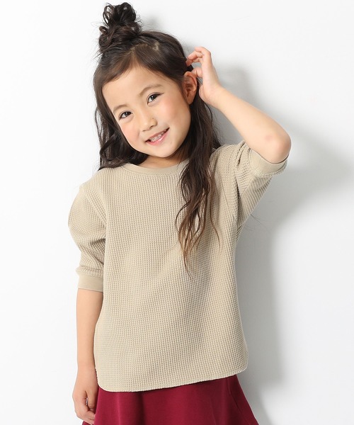 devirock（デビロック）の「ワッフル7分袖Tシャツ（Tシャツ/カットソー・キッズ・ベージュ/オフホワイト/ダークオリーブ/モカ/パープル系その他/キャメル/スミクロ・80ｃｍ/90cm/110cm/100cm/120cm/130cm/140cm/150cm/160cm）」の5枚目の写真