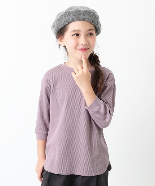 devirock（デビロック）の「ワッフル7分袖Tシャツ（Tシャツ/カットソー・キッズ・ベージュ/オフホワイト/ダークオリーブ/モカ/パープル系その他/キャメル/スミクロ・80ｃｍ/90cm/110cm/100cm/120cm/130cm/140cm/150cm/160cm）」の6枚目の写真