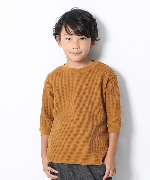 devirock（デビロック）の「ワッフル7分袖Tシャツ（Tシャツ/カットソー・キッズ・ベージュ/オフホワイト/ダークオリーブ/モカ/パープル系その他/キャメル/スミクロ・80ｃｍ/90cm/110cm/100cm/120cm/130cm/140cm/150cm/160cm）」の7枚目の写真