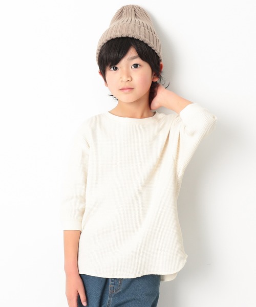 devirock（デビロック）の「ワッフル7分袖Tシャツ（Tシャツ/カットソー・キッズ・ベージュ/オフホワイト/ダークオリーブ/モカ/パープル系その他/キャメル/スミクロ・80ｃｍ/90cm/110cm/100cm/120cm/130cm/140cm/150cm/160cm）」の2枚目の写真