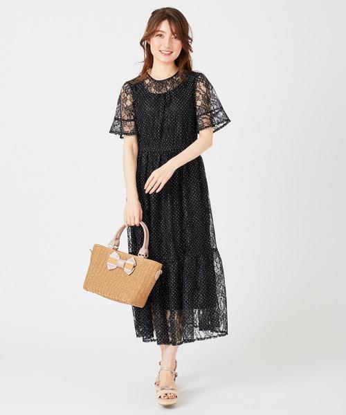 セール 洗える ワンピース レースオンドット ワンピース ワンピース Feroux フェルゥ のファッション