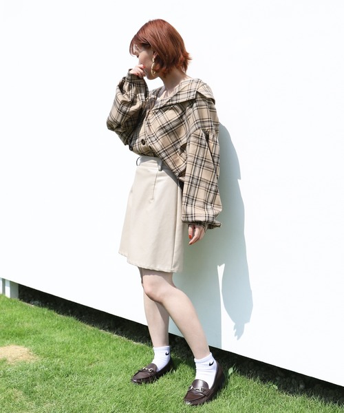 PairPair（ペアペア）の「袖ボリュームチェックシャツ（シャツ/ブラウス・レディース・ライトベージュ/ベージュ/ブラック・FREE）」の9枚目の写真