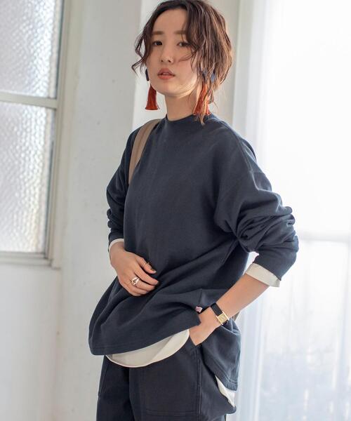 coen（コーエン）の「USAコットンオーガニックコットンミックス裏毛ハイネックスウェットプルオーバー#（スウェット・レディース・ブラック/ナチュラル/マスタード/ブラウン・FREE）」の2枚目の写真