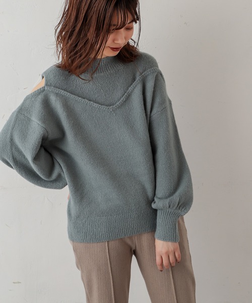 natural couture（ナチュラルクチュール）の「ショルダースリットブークレーニット（ニット/セーター・レディース・ベージュ/グレー/オフホワイト/グリーン・FREE）」の17枚目の写真