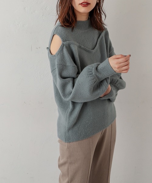 natural couture（ナチュラルクチュール）の「ショルダースリットブークレーニット（ニット/セーター・レディース・ベージュ/グレー/オフホワイト/グリーン・FREE）」の18枚目の写真