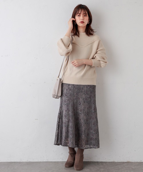 natural couture（ナチュラルクチュール）の「ショルダースリットブークレーニット（ニット/セーター・レディース・ベージュ/グレー/オフホワイト/グリーン・FREE）」の8枚目の写真