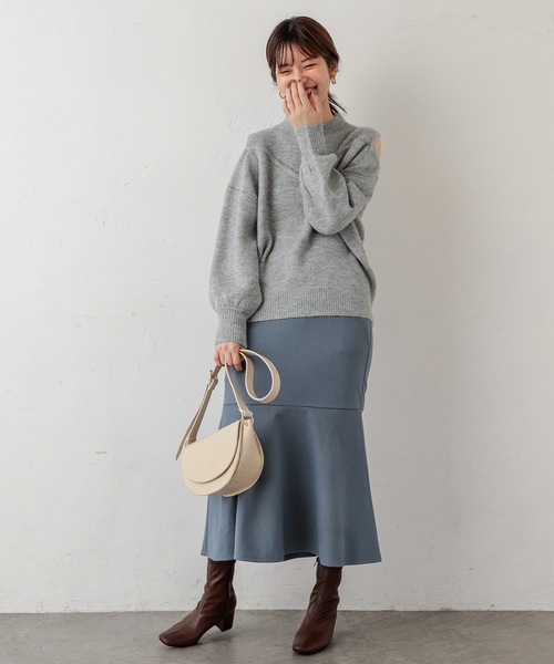 natural couture（ナチュラルクチュール）の「ショルダースリットブークレーニット（ニット/セーター・レディース・ベージュ/グレー/オフホワイト/グリーン・FREE）」の12枚目の写真