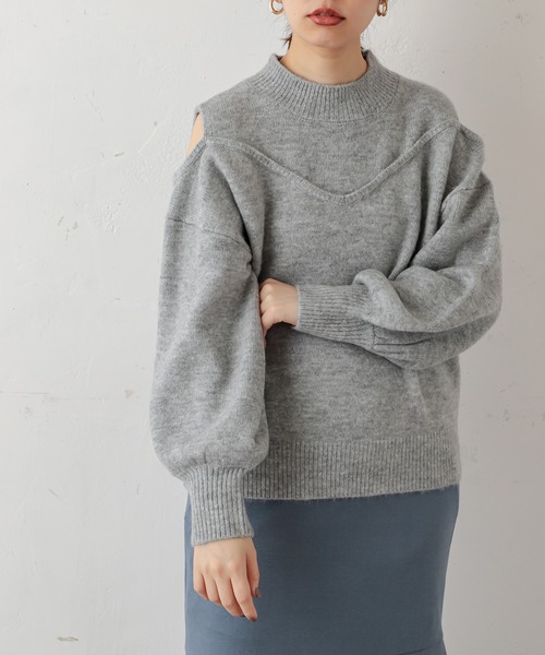 natural couture（ナチュラルクチュール）の「ショルダースリットブークレーニット（ニット/セーター・レディース・ベージュ/グレー/オフホワイト/グリーン・FREE）」の10枚目の写真