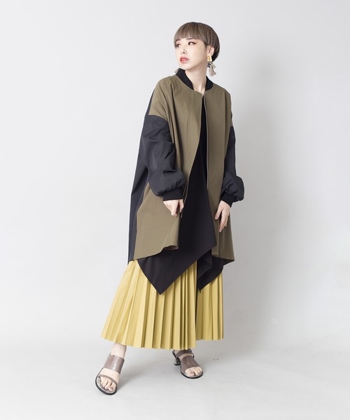 OSMOSIS loafリブ切替ビッグフレアーコート　カーキ OSMOSIS loafリブ切替ビッグフレアーコート カーキ - メルカリ