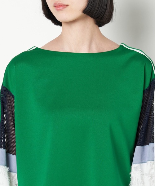 ライチ（ライチ）の「oops/《doll up oops》メッシュパッチワークスリーブトップス（シャツ/ブラウス・レディース・ブラック/オフホワイト/グリーン・38）」の5枚目の写真