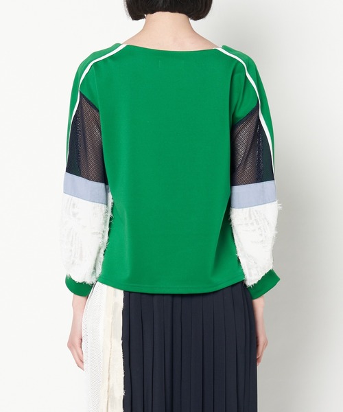 ライチ（ライチ）の「oops/《doll up oops》メッシュパッチワークスリーブトップス（シャツ/ブラウス・レディース・ブラック/オフホワイト/グリーン・38）」の9枚目の写真