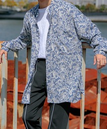 【Adoon plain】バンドカラーオーバー柄シャツ