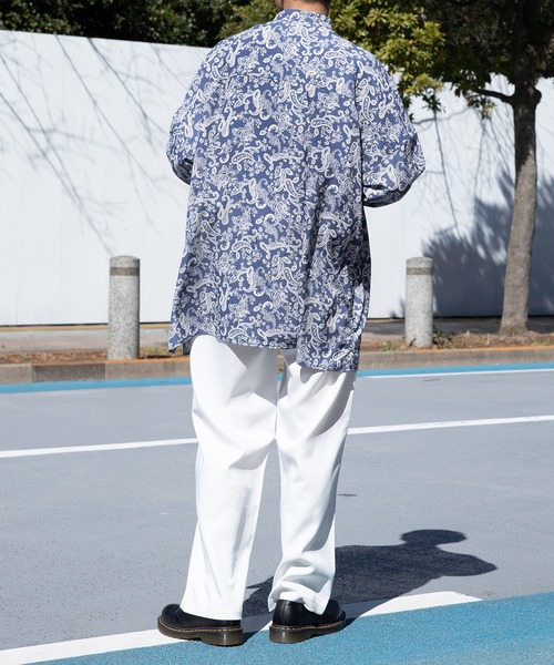 Adoon plain（アドーンプレーン）の「【Adoon plain】バンドカラーオーバー柄シャツ（シャツ/ブラウス・メンズ・オフホワイト/ブラック/グリーン/ブルー・MEDIUM/LARGE）」の7枚目の写真