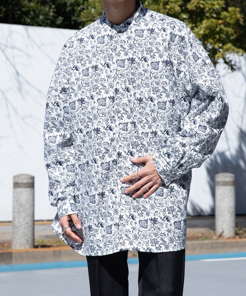 Adoon plain（アドーンプレーン）の「【Adoon plain】バンドカラーオーバー柄シャツ（シャツ/ブラウス・メンズ・オフホワイト/ブラック/グリーン/ブルー・MEDIUM/LARGE）」の18枚目の写真