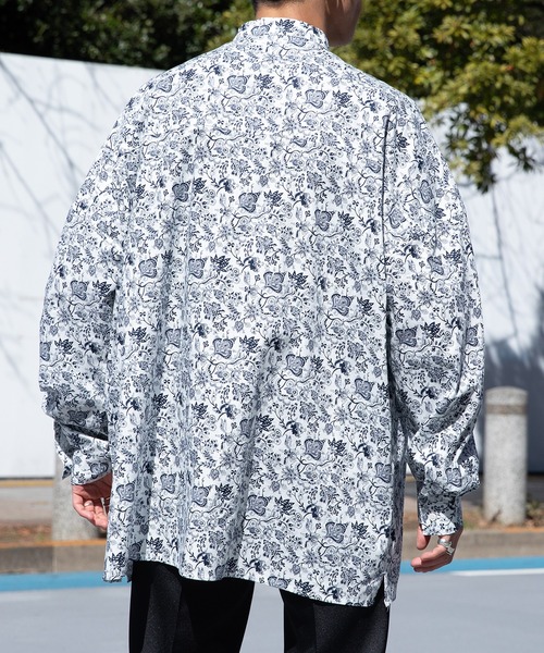 Adoon plain（アドーンプレーン）の「【Adoon plain】バンドカラーオーバー柄シャツ（シャツ/ブラウス・メンズ・オフホワイト/ブラック/グリーン/ブルー・MEDIUM/LARGE）」の5枚目の写真