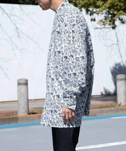 Adoon plain（アドーンプレーン）の「【Adoon plain】バンドカラーオーバー柄シャツ（シャツ/ブラウス・メンズ・オフホワイト/ブラック/グリーン/ブルー・MEDIUM/LARGE）」の14枚目の写真