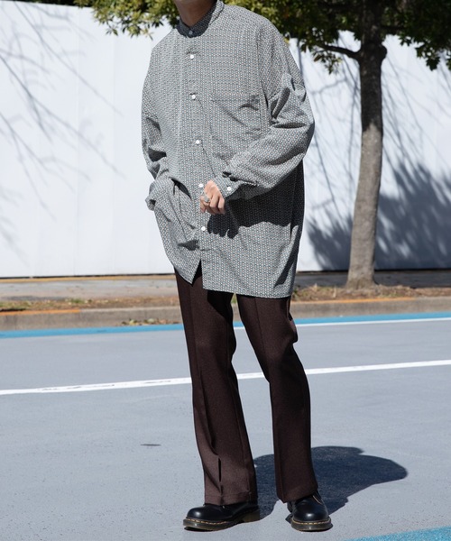 Adoon plain（アドーンプレーン）の「【Adoon plain】バンドカラーオーバー柄シャツ（シャツ/ブラウス・メンズ・オフホワイト/ブラック/グリーン/ブルー・MEDIUM/LARGE）」の9枚目の写真