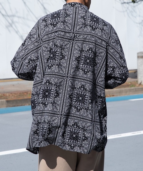 Adoon plain（アドーンプレーン）の「【Adoon plain】バンドカラーオーバー柄シャツ（シャツ/ブラウス・メンズ・オフホワイト/ブラック/グリーン/ブルー・MEDIUM/LARGE）」の19枚目の写真