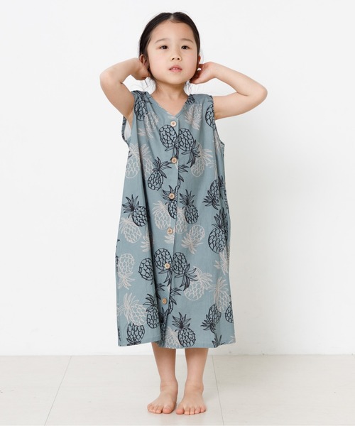 MAKE YOUR DAY（メイクユアデイ）の「2WAYパイナップル柄サンドレス■80～140cm（ワンピース・キッズ・ミント/モカ・140/80/90/100/130/110/120）」の3枚目の写真