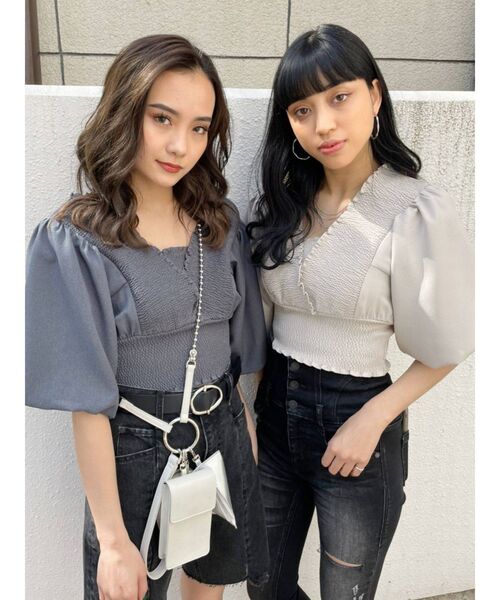 EMODA エモダ シャーリングミニトップ EMODA（エモダ）の「シャーリングミニトップ（シャツ/ブラウス