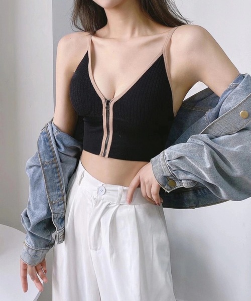 Anuenue（アヌエヌエ）の「インナーレス パッド入りジップアップキャミソール（キャミソール・レディース・B/F/A/C/D/E・FREE）」の3枚目の写真