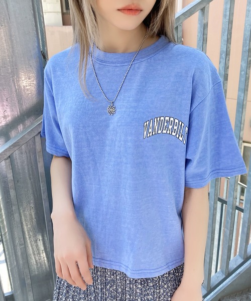 Figments（フィグメンツ）の「ワンポイントクロップドTシャツ（Tシャツ/カットソー・レディース・スミクロ/サックスブルー/グレー・FREE）」の3枚目の写真