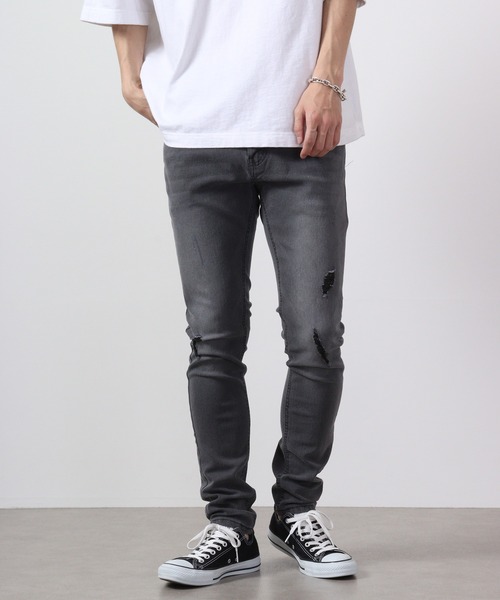 FUNALIVE（ファンアライブ）の「ダメージ加工 ストレッチデニムパンツ EXPECTATION（デニムパンツ・メンズ・ライトグレー/グレー/ブラック/インディゴブルー/ブルー/ダークブラック・M/L/XL/S）」の5枚目の写真