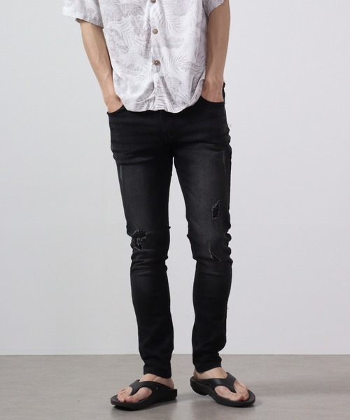 FUNALIVE（ファンアライブ）の「ダメージ加工 ストレッチデニムパンツ EXPECTATION（デニムパンツ・メンズ・ライトグレー/グレー/ブラック/インディゴブルー/ブルー/ダークブラック・M/L/XL/S）」の3枚目の写真