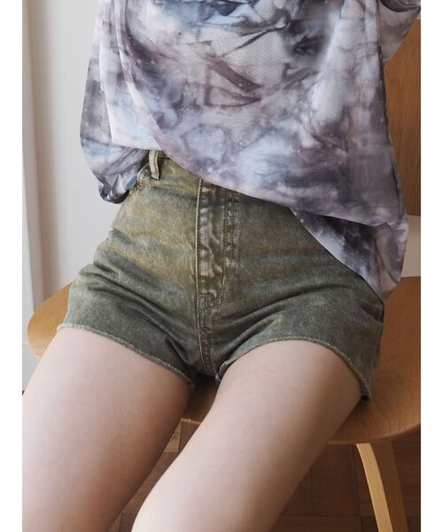 EVRIS（エヴリス）の「BASICデニムショートパンツ（デニムパンツ・レディース・カーキ/ベージュ/ブラウン・SMALL/MEDIUM）」の3枚目の写真