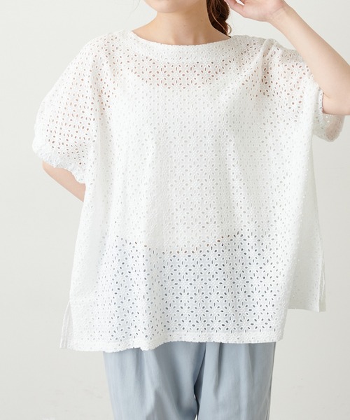 PUAL CE CIN(ピュアルセシン)の「【WEB限定】カットワークレース刺繍ブラウス(シャツ/ブラウス・レディース・ホワイト/ブラック・FREE)」の3枚目の写真