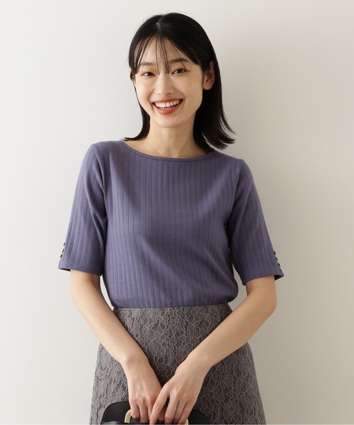 NATURAL BEAUTY BASIC（ナチュラルビューティーベーシック）の「三角テレコカットソー五分袖/0171260810（Tシャツ/カットソー・レディース・ブラック/ベージュ/ブルー・MEDIUM）」の3枚目の写真