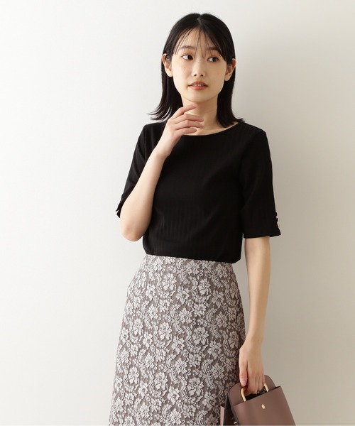 NATURAL BEAUTY BASIC（ナチュラルビューティーベーシック）の「三角テレコカットソー五分袖/0171260810（Tシャツ/カットソー・レディース・ブラック/ベージュ/ブルー・MEDIUM）」の15枚目の写真