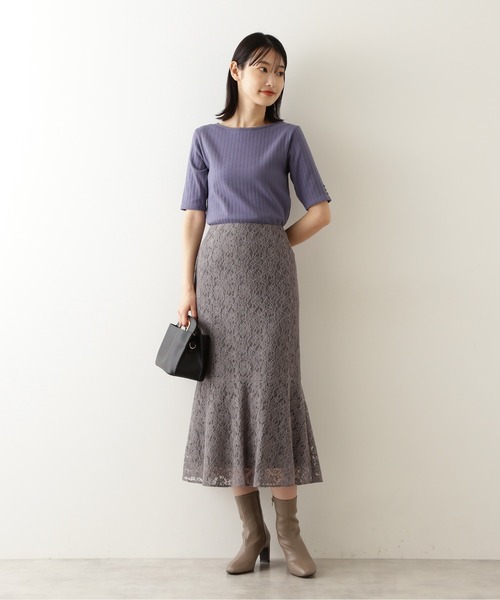 NATURAL BEAUTY BASIC（ナチュラルビューティーベーシック）の「三角テレコカットソー五分袖/0171260810（Tシャツ/カットソー・レディース・ブラック/ベージュ/ブルー・MEDIUM）」の16枚目の写真