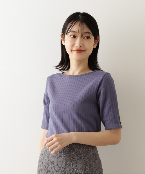 NATURAL BEAUTY BASIC（ナチュラルビューティーベーシック）の「三角テレコカットソー五分袖/0171260810（Tシャツ/カットソー・レディース・ブラック/ベージュ/ブルー・MEDIUM）」の19枚目の写真