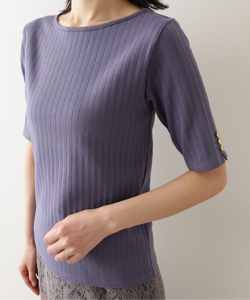 NATURAL BEAUTY BASIC（ナチュラルビューティーベーシック）の「三角テレコカットソー五分袖/0171260810（Tシャツ/カットソー・レディース・ブラック/ベージュ/ブルー・MEDIUM）」の6枚目の写真