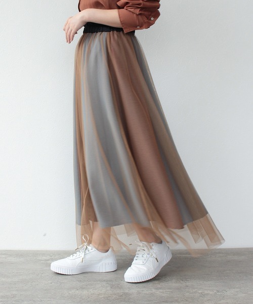 TITE IN THE STORE（ティテ　インザ　ストア）の「配色切替チュールドッキングスカート（スカート・レディース・ブラウン・38）」の7枚目の写真