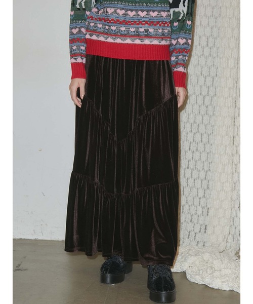 merry jenny（メリージェニー）の「ベロアティアードスカート（スカート・レディース・ブラック/ブラウン/カーキ・FREE）」の4枚目の写真