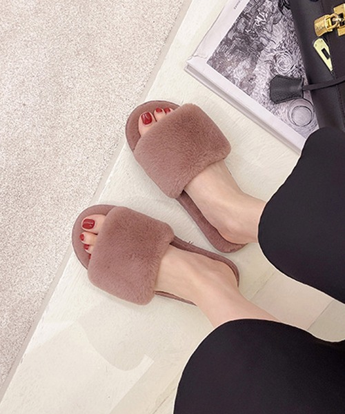 FREE BLUES（フリーブルース）の「あったか　ファースリッパ（ルームシューズ/スリッパ・レディース・ブラック/ライトピンク/キャメル/ライトパープル/グレイッシュブルー・MEDIUM/LARGE/SMALL）」の6枚目の写真