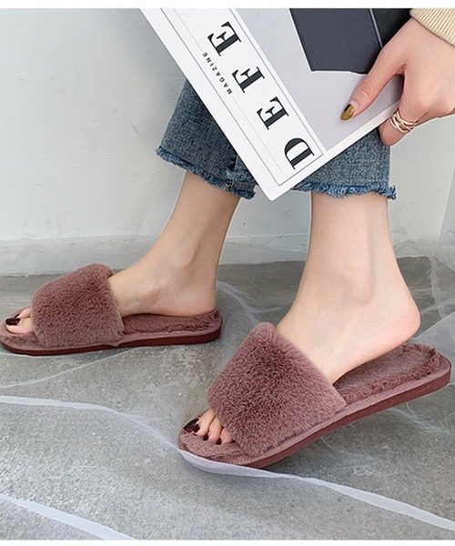 FREE BLUES（フリーブルース）の「あったか　ファースリッパ（ルームシューズ/スリッパ・レディース・ブラック/ライトピンク/キャメル/ライトパープル/グレイッシュブルー・MEDIUM/LARGE/SMALL）」の8枚目の写真