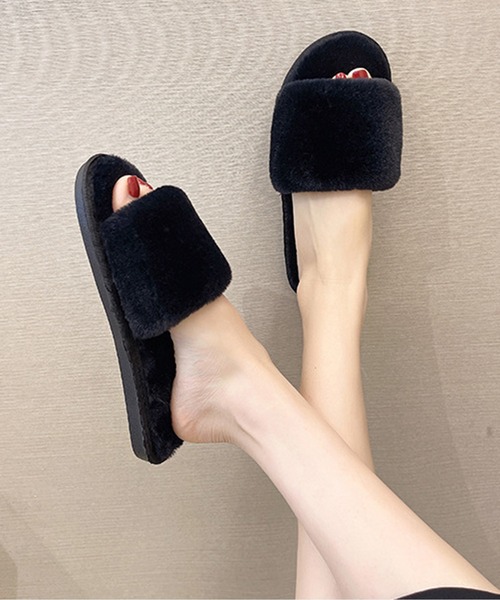 FREE BLUES（フリーブルース）の「あったか　ファースリッパ（ルームシューズ/スリッパ・レディース・ブラック/ライトピンク/キャメル/ライトパープル/グレイッシュブルー・MEDIUM/LARGE/SMALL）」の10枚目の写真