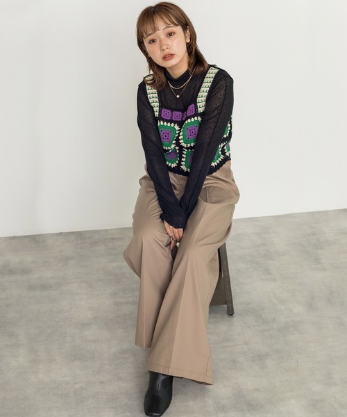 w closet（ダブルクローゼット）の「モチーフベスト+シアータートルプルオーバーSET（ニット/セーター・レディース・ブラック/キナリ/ブラウン・FREE）」の7枚目の写真