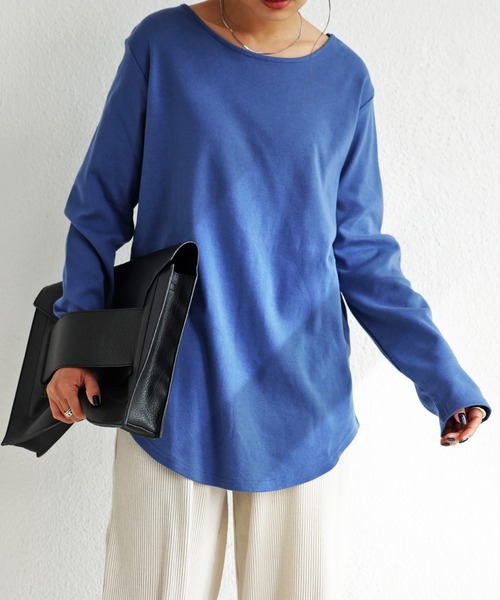antiqua(アンティカ)の「フライス綿100%UネックロンT(Tシャツ/カットソー・レディース・ブラック/オフホワイト/ブルー/グリーン系その他/スモークピンク・M/L)」の4枚目の写真