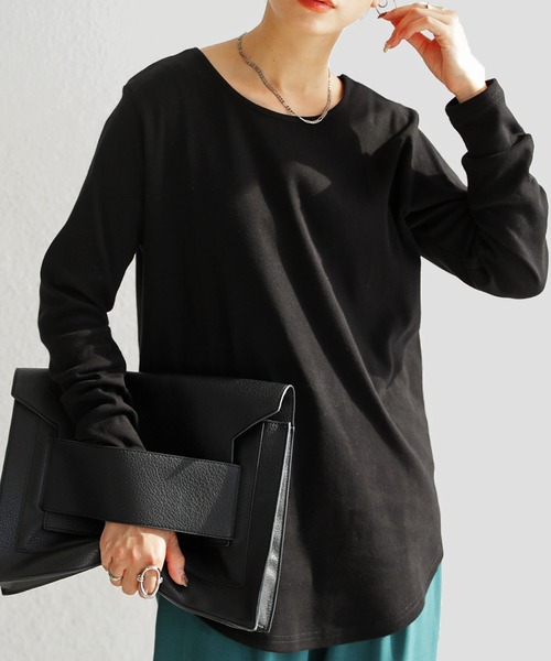 antiqua(アンティカ)の「フライス綿100%UネックロンT(Tシャツ/カットソー・レディース・ブラック/オフホワイト/ブルー/グリーン系その他/スモークピンク・M/L)」の3枚目の写真