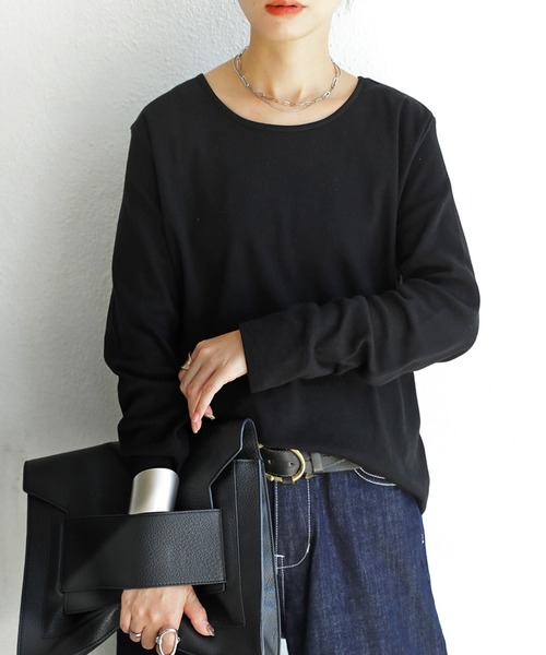 antiqua(アンティカ)の「フライス綿100%UネックロンT(Tシャツ/カットソー・レディース・ブラック/オフホワイト/ブルー/グリーン系その他/スモークピンク・M/L)」の14枚目の写真