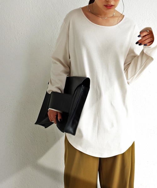 antiqua(アンティカ)の「フライス綿100%UネックロンT(Tシャツ/カットソー・レディース・ブラック/オフホワイト/ブルー/グリーン系その他/スモークピンク・M/L)」の8枚目の写真