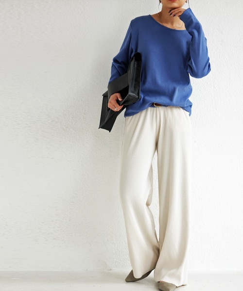 antiqua(アンティカ)の「フライス綿100%UネックロンT(Tシャツ/カットソー・レディース・ブラック/オフホワイト/ブルー/グリーン系その他/スモークピンク・M/L)」の22枚目の写真