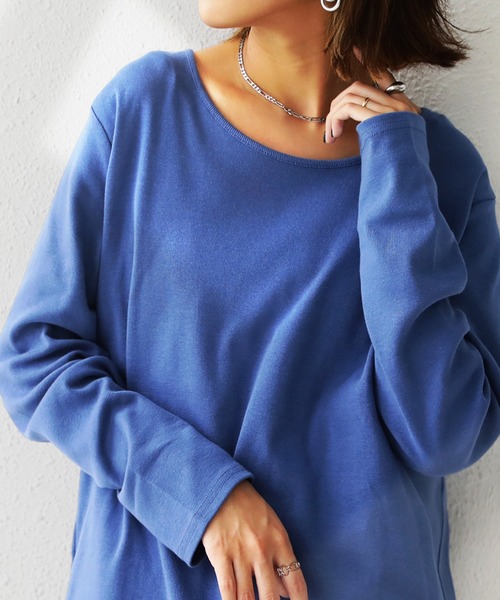 antiqua(アンティカ)の「フライス綿100%UネックロンT(Tシャツ/カットソー・レディース・ブラック/オフホワイト/ブルー/グリーン系その他/スモークピンク・M/L)」の19枚目の写真